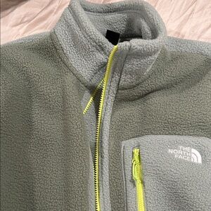 The North Face Light Gray Fleece with Neon Yellow Zipper